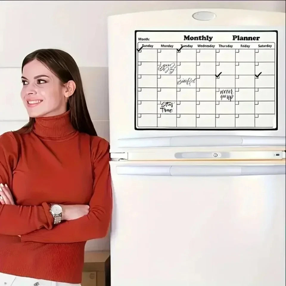 Magnetic Dry Erase Monthly Calendar Refrigerator Planner Board Kitchen Organizer - Image 3 of 4