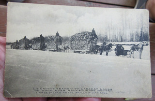 c 1910 LOGGERS LOGGING LARGEST LOAD OF WOOD HORSE DRAWN SLED REAL PHOTO POSTCARD