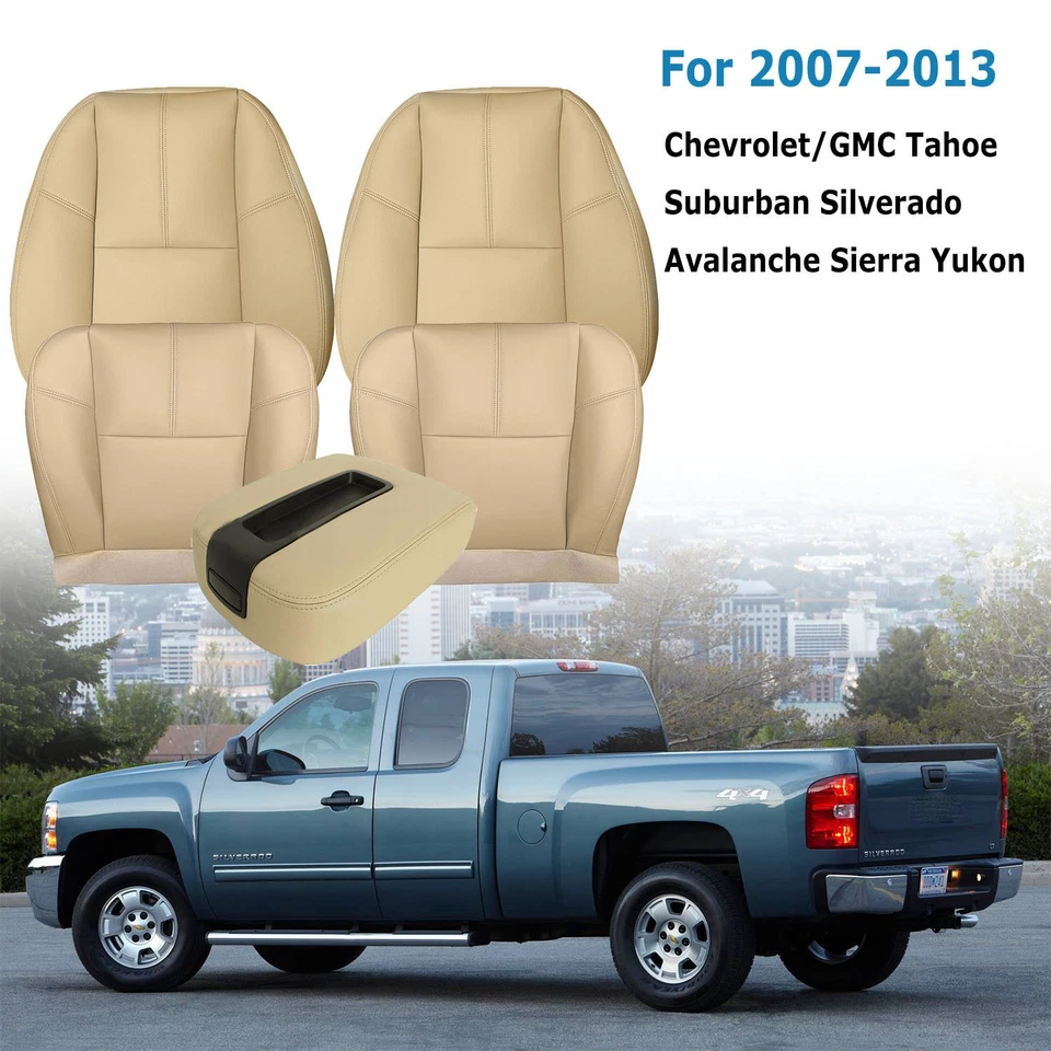 Driver Bottom-Top Leather Seat Cover Tan Fits 2007 08-2014 Chevy Silverado Tahoe - Imagem 2 de 4