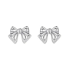 Solid 925 Sterling Silver CZ Bow Post Earrings Studs for Women Teens Girls Cute