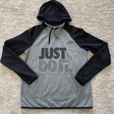 Nike Hoodie Women s Medium Gray Black Therma Fit Just Do It Pullover Pocket