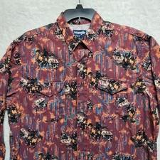 VTG WRANGLER Western Shirt Cowboy Cut MENS XL, Long Tails Horse Print AOP USA