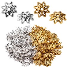 100pcs 10mm Flower Bead End Caps Tibetan Alloy Filigree Flower Caps Hollow Be...