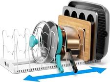 Expandable Pan Organizer Rack 10 Adjustable Compartments White 1 Pc