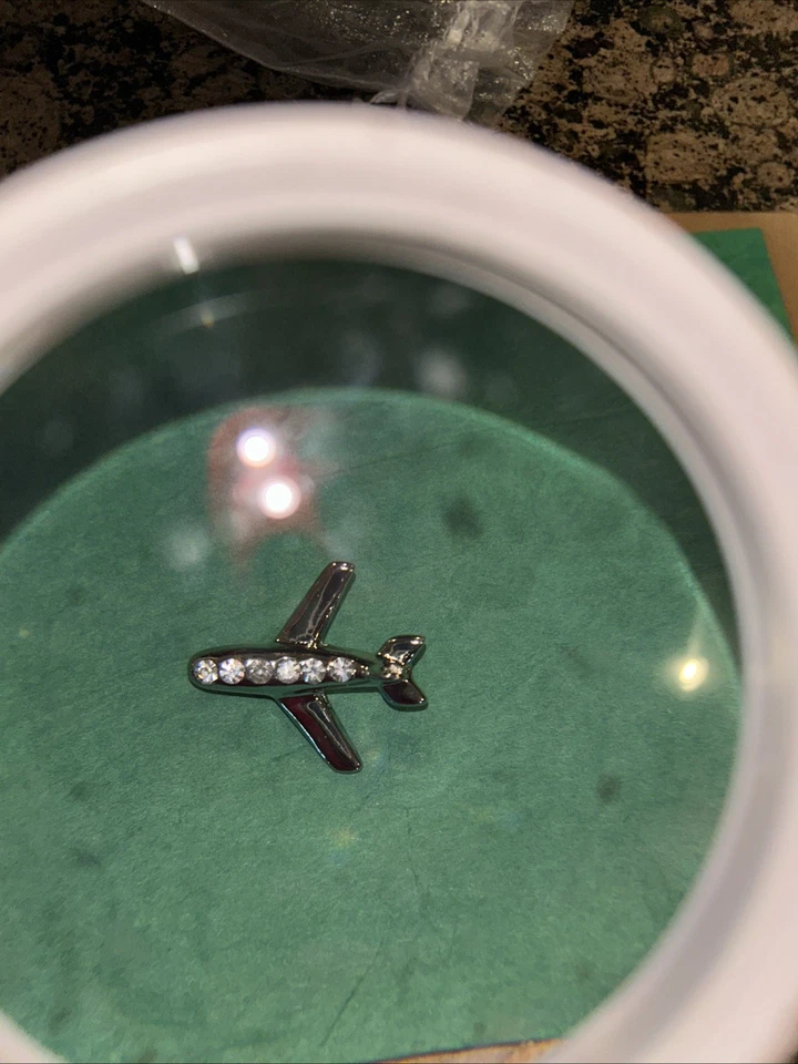 Broche/alfiler vintage de avión tono plata con cristales bisutería Foto 2 de 4