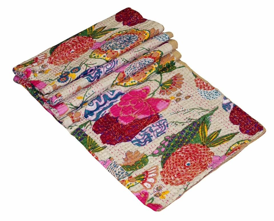 Manta de cama reversible boho de algodón edredón Kantha de mandala indio Foto 2 de 4