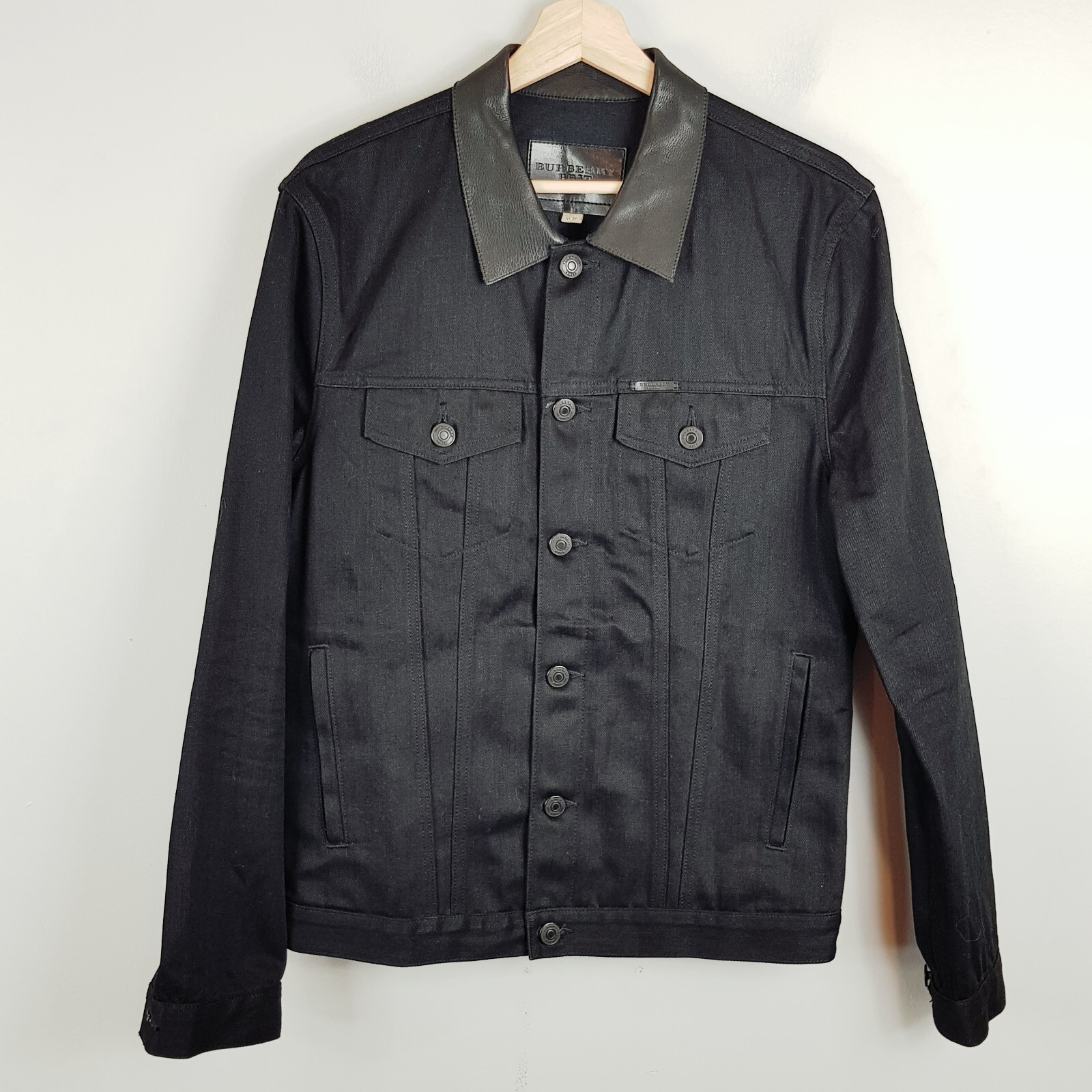 BURBERRY Brit Mens Size M Skipper Trim Fit Denim Jacket With Leather Collar