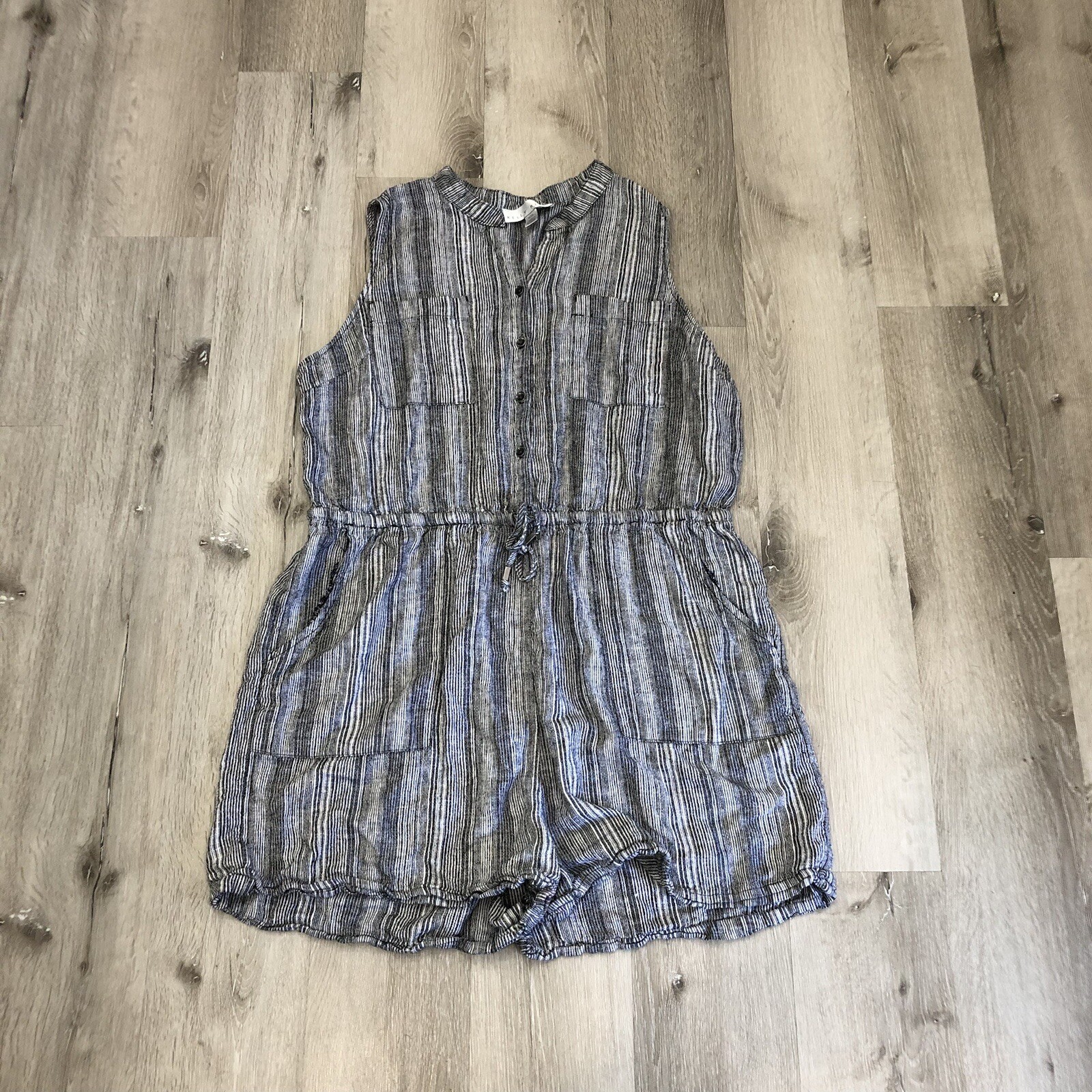 Kelly Renee Romper Jumper Shorts Black White Striped Button Front Tie Women XXL