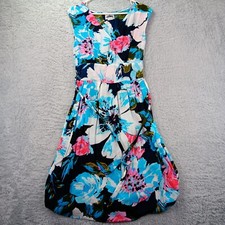 Metropolitan Dress Womens Small Blue Floral Colorful Gathered A-Line Stretch