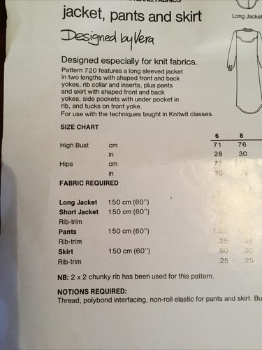New Vintage 1987 KNITWIT Misses Jacket, Pants & Skirt Pattern 720 Size 6-22 - Picture 6 of 7