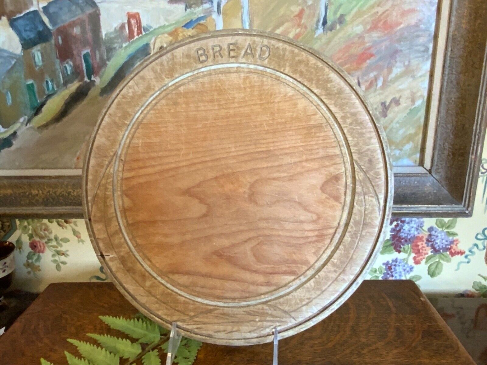 Circa 1900 Unique  English Victorian Carved Wood Bread Board Lovely Carving 