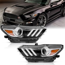 Pair For 2015-2017 Ford Mustang Headlights Projector Headlamps Hid Xenon Led Drl