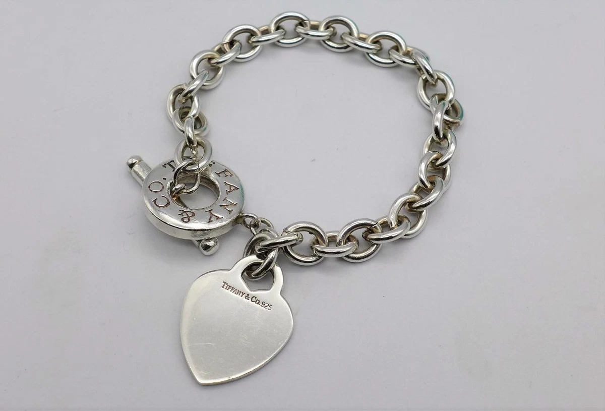 Tiffany & Co. 925 Sterling Silver Heart Tag Toggle Bracelet 7.5"