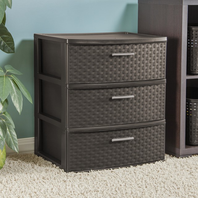 Sterilite 3 Drawer Plastic Wide Weave Tower Storage Organizer Durable Espresso Storage Bins Baskets Home Garden Worldenergy Ae