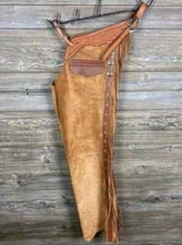 Men Western Cowboy Chap Fringes Suede Leather Pant Riding Chaps