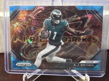 2023 Panini Prizm Fireworks Blue Ice Prizm #F-23 A.J. Brown #04/99 Eagles