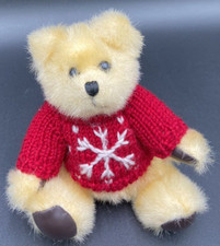 Vtg 1998 Plush Bear Red Sweater White Snowflake 6" Cute Eye's Hugfun Int'l