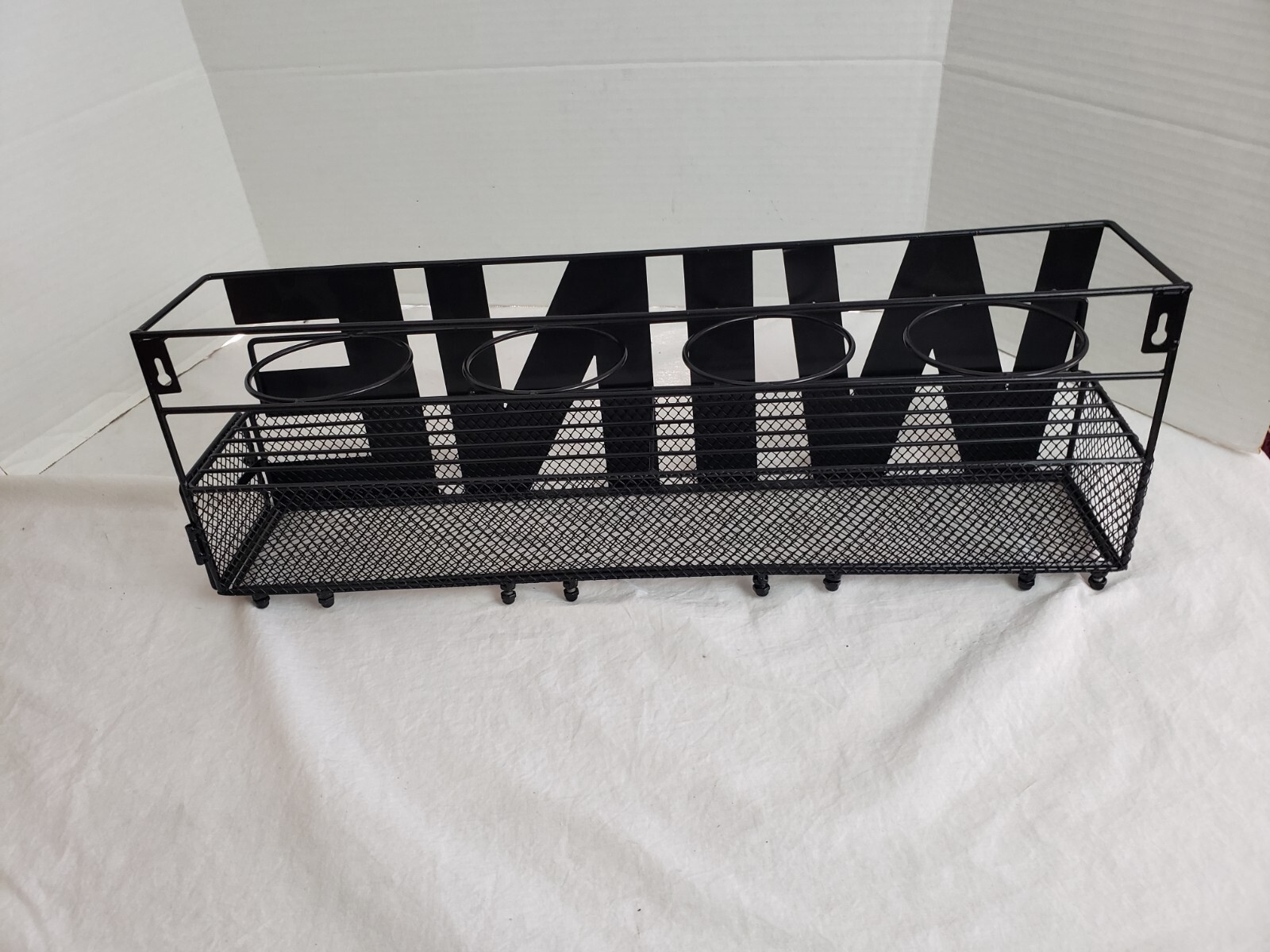 black metal 4 wine bottle and cork holder 24" x 7.5" x 4.5"