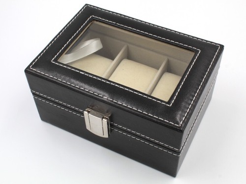 Porta Orologi 3 Posti Nero Eco Pelle Interno Beige Ottima Qualità SCONTO OUTLET - Picture 4 of 5