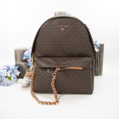 Michael Kors Slater Medium Brown Monogram Logo Backpack NWT
