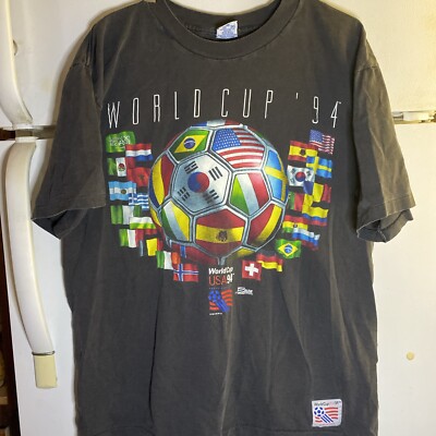 Vintage 1994 WORLD CUP Soccer Single Stitch Black Sports T-Shirt