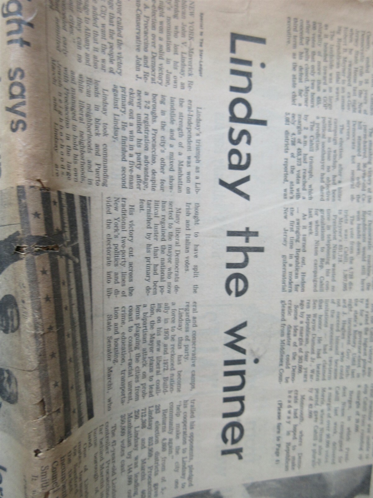 The Star-Ledger Newark, NJ Nov 5, 1969 Cahill wins Governor - Lindsay Mayor NYC