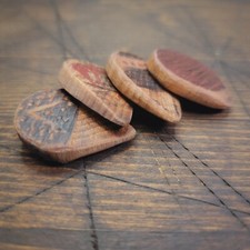 Lot of 4 Hand Made Guitar Picks - Hickory Wood - Wooden Pick - Primitive Style