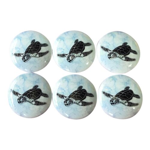 Set of 6 Sea Turtle Beach House Decor Wood Cabinet Knobs, Drawer Pulls, Coastal - Picture 1 of 2