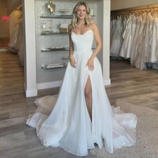 Organze Wedding Dresses Sexy Side Slit Strapless Backless Bridal Gowns Customed