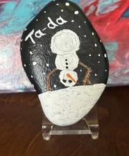 Hand Painted Rock/Stone "Fun Snowman" Collectible Garden Decor Art OOAK