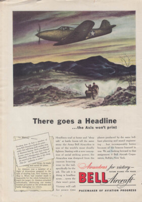 There goes a headline the Axis won't print Bell P-39 Airacobra ad 1943 T
