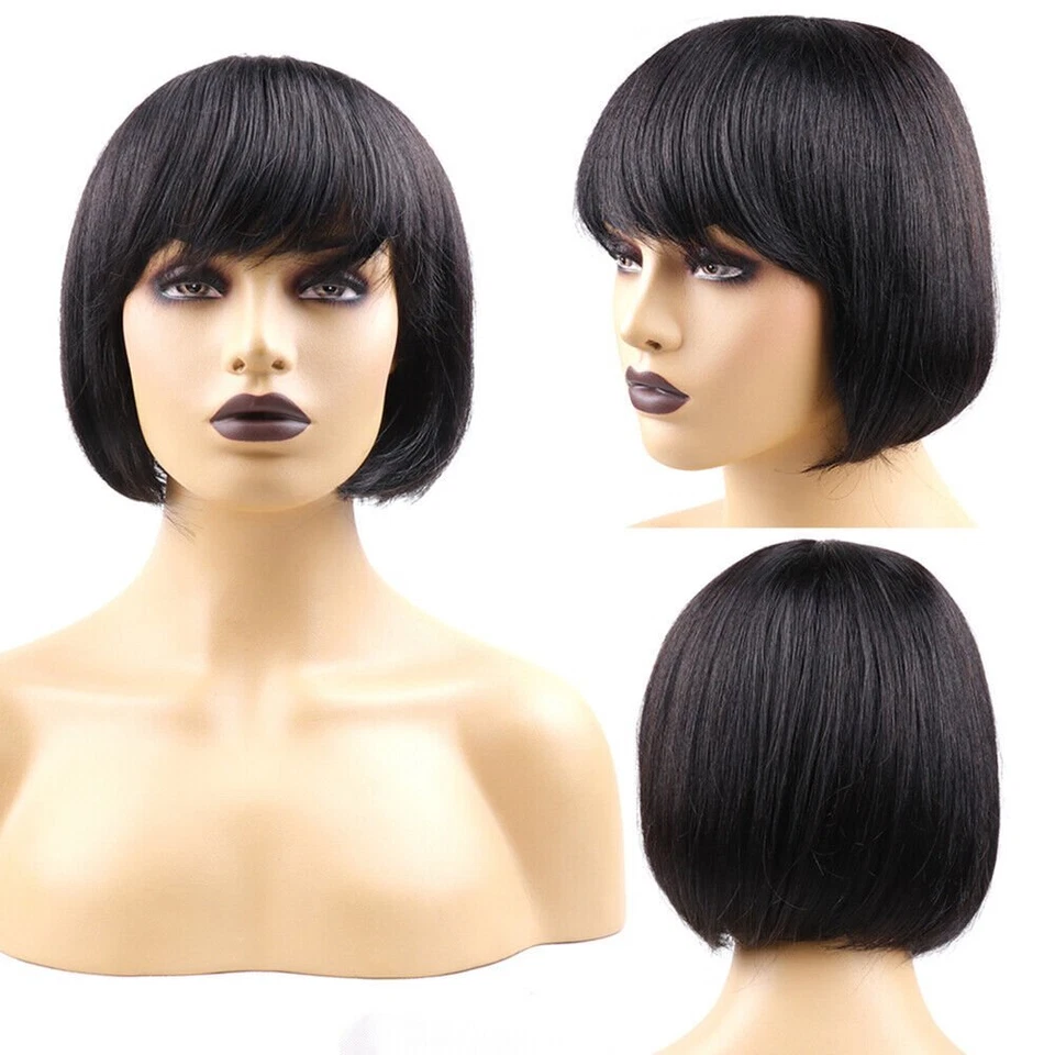 Черный парик Bob с челкой 13 дюймов короткие парики Bob женские короткие черные парики Heat Daily США - Изображение 4 из 4