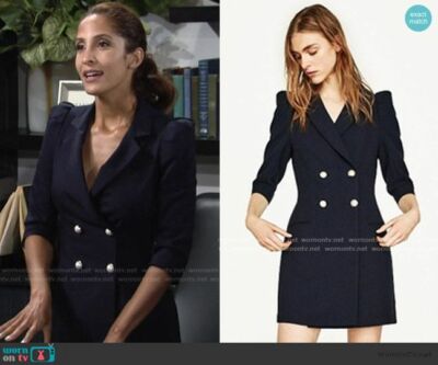 ZARA NAVY BLUE DRESS BLAZER COAT JACKET PEARL