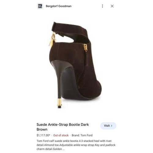 TOM FORD Brown Suede Almond Toe Padlock Ankle Strap Booties Size EU38.5 - Picture 2 of 14