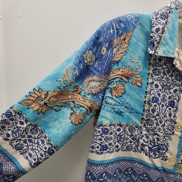 Silk Blazer Mixed Print Patchwork Button Up Jacke… - image 13