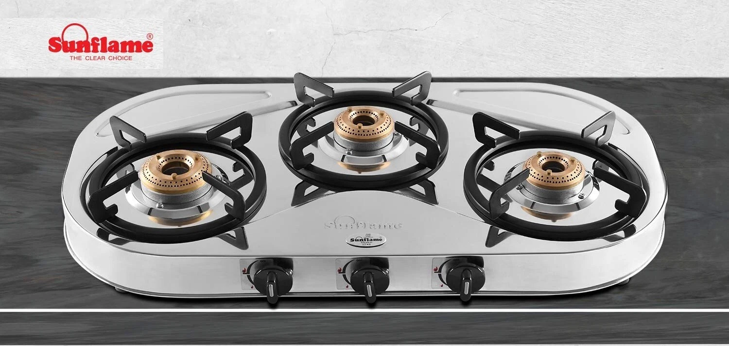 Sunflame Shakti Star SS 3 Burner Gas Stove Free Hose Pipe