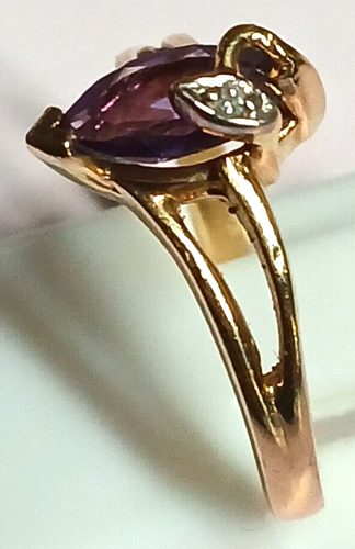 Marquise Amethyst and Diamond 10k Gold Ring - Size 4.5 - Picture 2 of 7