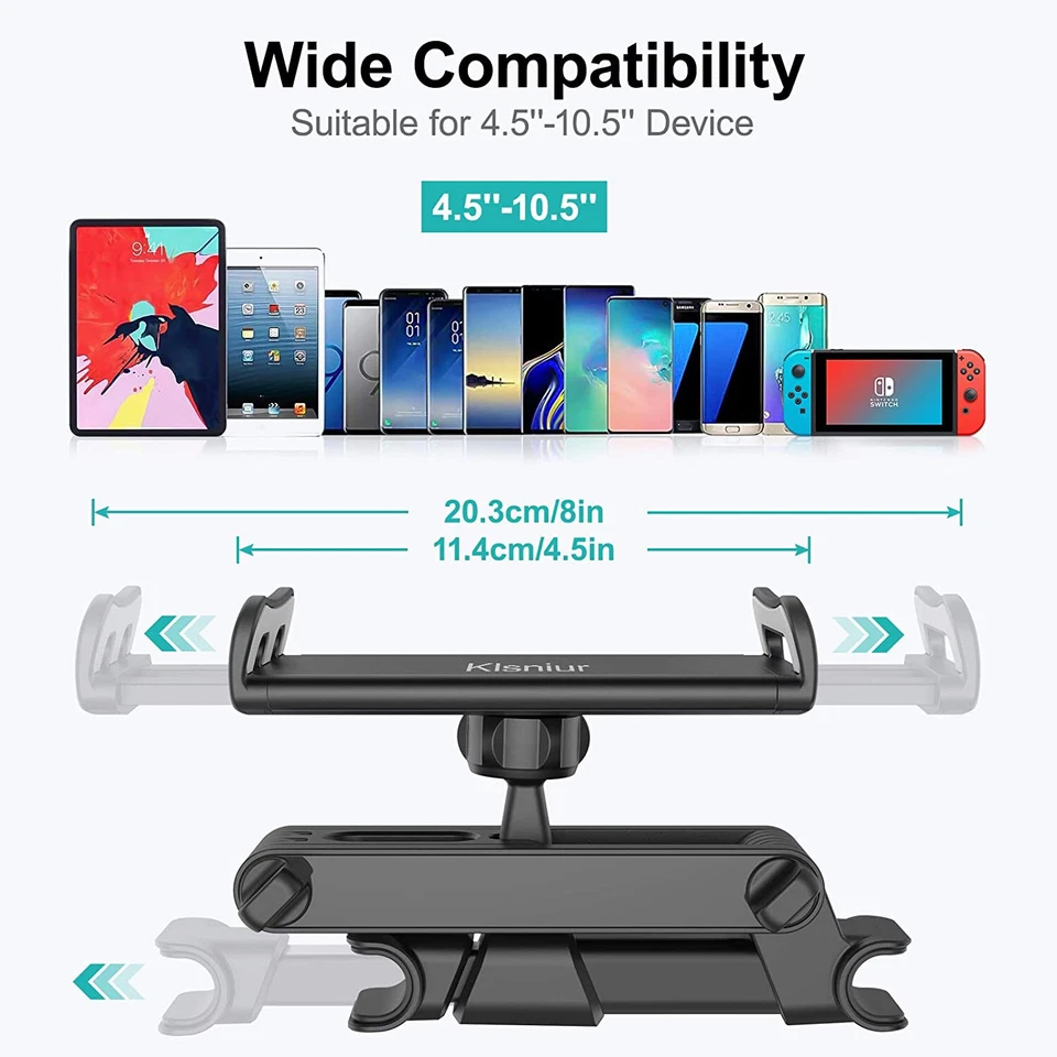 360° Car Headrest Mount Tablet Phone Holder Rotatable Stand Cradle for 4.7-10.5" - Image 4 of 4