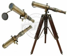 Brass Nautical Antique Finish Marine Maritime Telescope W/ Wooden Tripod Stand