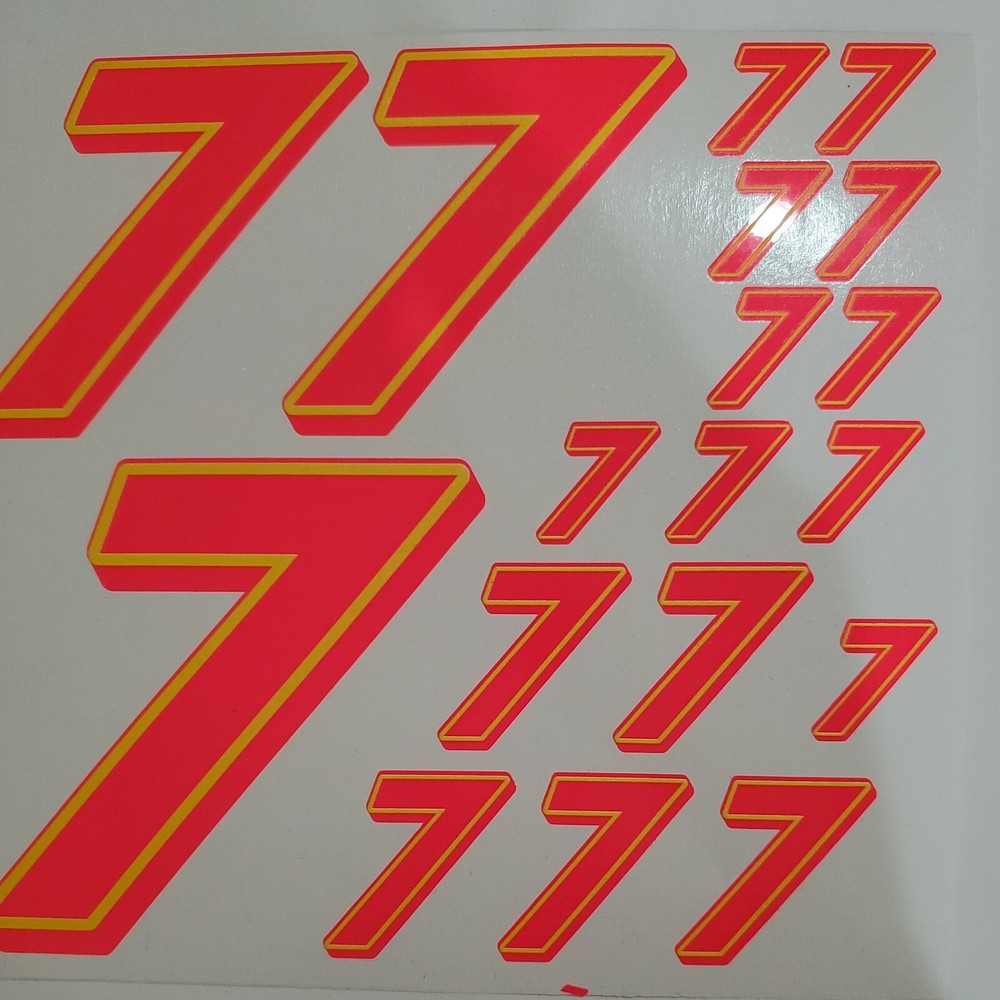 PINK FLUORESCENT w/ Yellow Racing #7's vinyl Decal Sheet 1/8-1/10-1/12 RC Modelx