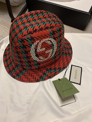 累積売上総額第1位【GUCCI】HOUNDSTOOTH WOOL FEDORA GUCCI Red & Green WOOL HOUNDSTOOTH Large GG Logo Fedora