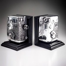 Cine Camera Bookends 1960s Style Cast Chrome Look Decorative Retro Photography
