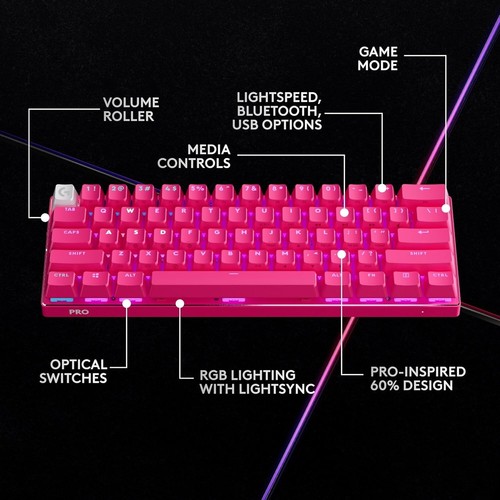 Logitech G PRO X 60 LIGHTSPEED Wireless Gaming Keyboard Tactile Switches Magenta - Picture 5 of 9