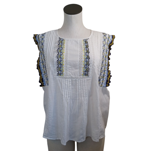 Zara Top Womens XL Crochet Lace Detail Pleated Popover Summer Cottagecore Blouse