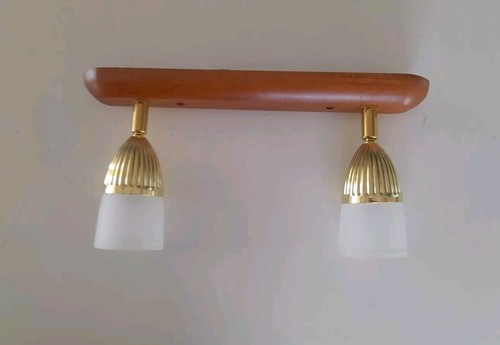 Applique Classica In Legno 2 Luci Orientabili Bianco Oro Da Parete Faretti - Foto 2 di 3