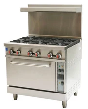 Omcan USA 47449 36" Natural Gas Restaurant Range w/ (6) Open Burners, (1) Con...