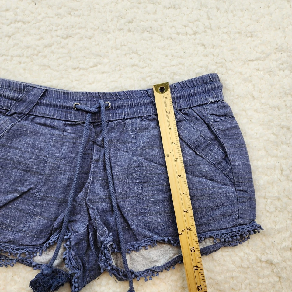 Pantalones Cortos Jolt 7/28W Mezcla de Lino Boho PomPom Ribete Pull On Playa Vacaciones Crucero Foto 3 de 4