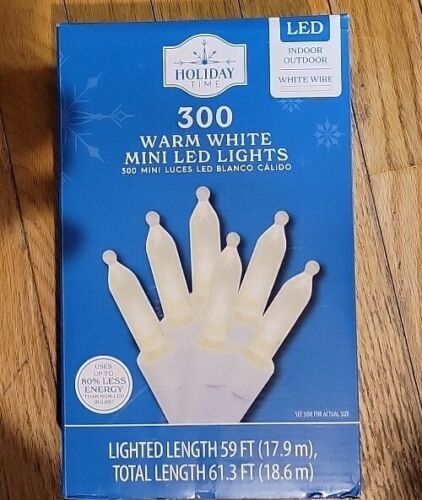 300-Count Warm White LED Mini Christmas Lights with White Wire, 61.3', Holiday - Picture 1 of 3