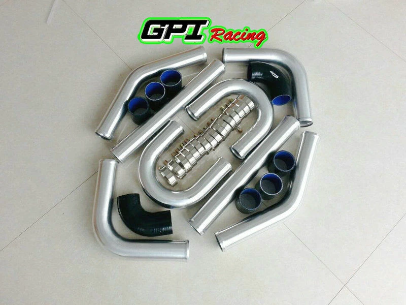 Kit de tubería turbo intercooler universal de aluminio de 2,5" 64 mm + kits de manguera negra Foto 3 de 4