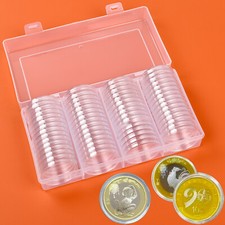 60Pcs 40mm Clear Coin Storage Box Capsules Round Plastic Coin Holder